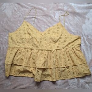 ASOS Mustard Yellow Eyelet Flower Tiered Women's Top Size 16